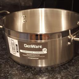 New Genware Stainless Steel 5L Casserole Pot.
24cm dia x 11cm high.
Fully Encapsulated Aluminium Base.
Ideal for Gas, Electric and Induction Cooking.
Strong Handles For Secure Handling.
Brand New & Boxed.
Lid available online.
Excellent Condition.
*Reduced from £30*

**Plus Free Gift**

Collect from Fradley, Lichfield WS13.
