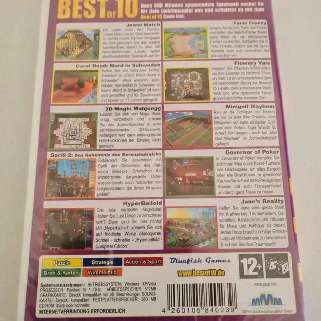 Best of 10 - PC Spiele (Neu) - zb Farm frenzy, original verpackt/versiegelt.

Schaut in mein Profil für mehr interessante Angebote!

Versand und PayPal möglich.

Privatverkauf: Keine Garantie und Rücknahme.