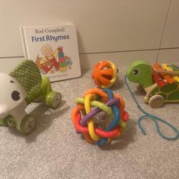 2 sensory balls (good for grasping)
Xylophone turtle
Extendable sensory Elephant (good for grasping/ pushing/ pulling)
Book

All in good condition. A few marks in the turtles face but doesn’t affect use. 

Smoke free home
Collection Maidenbower, Crawley