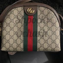 RECORDED DELIVERY ONLY I DO NOT TRUST TO SELL TO BUYERS FACE TO FACE. 100% AUTHENTIC ITEM & TRUSTWORTHY SELLER / PLEASE SEE MY REVIEWS. PLEASE NOTE MY ITEMS ARE SOLD ON MULTIPLE SELLING PLATFORMS, THEREFORE IF ITS SOLD ELSEWHERE THE LISTING HERE WILL CLOSED. REAL GUCCI BAG. BOX & PACKAGAING INCLUDED.

Crafted in GG Supreme canvas with inlaid Web stripe detail, the shoulder bag has a domed shape that recalls vintage designs. The Double G—an archival code—appears atop a leather tab detail and on the zipper pull.

Beige/ebony GG Supreme canvas, with brown leather trim
Green and red Web
Gold-toned hardware
Double G
Zipper pullers with Double G charms
Interior open pocket and smartphone pockets
Adjustable shoulder strap with 44cm drop. Can be used as cross-body strap.
Zipper closure
Weight .39kg approximately
Small size: W23.5cm x H19cm x D8cm
Made in Italy
Silk lining