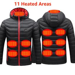 11 Areas  USB Heated Jacket (Power Bank Not Included)
-USB Heated Vest For Men & Women 
-Autumn Winter Long Sleeves Hooded 
-Black & Red Zips
-Thermal Clothing For Outdoor Sports