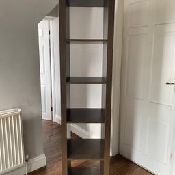 Ikea multi-use shelf unit.
Use horizontal or vertical.
Great for slim spaces.
Can add Ikea storage boxes.
Lovely walnut look.
Smoke and pet free home.
I have 3 available.
£10 each.