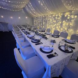 Having that special event , then hire our marquee to create those magical memories !
Marquee 
Carpet
Folding Tables with covers (black)
Banqueting chairs with covers (black)
Disco LED lighting 
Smoke Machine

Add on items to your party 
Karaoke add-on to party packages
Upgrade to white linen
Ceiling drapes for 6m x 8m
Twinkly ceiling lights

£50.00 to secure your date 

See you at the party !