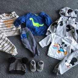 Great condition 
Baby shoes - trainers
Winter hat
Dinosaur set by Next
Mickey Mouse set of 3 pieces outfit 
And mummy loves me tracksuit by Primark

Pets and smoke free home 

Discounts available on multiple purchases by using a bundle,  please check out my other items.