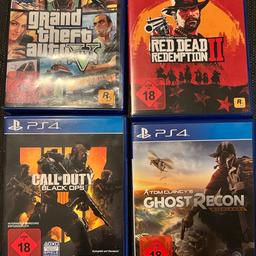 Verkaufe folgende Spiele für die Playstation 4.
GTA 5 - 15€
Red Dead Redemption 2 - 15€
Call of Duty CoD Blackops 4 - 15€
Ghost Recon Wildlands - 10€

Bei Fragen gerne melden.