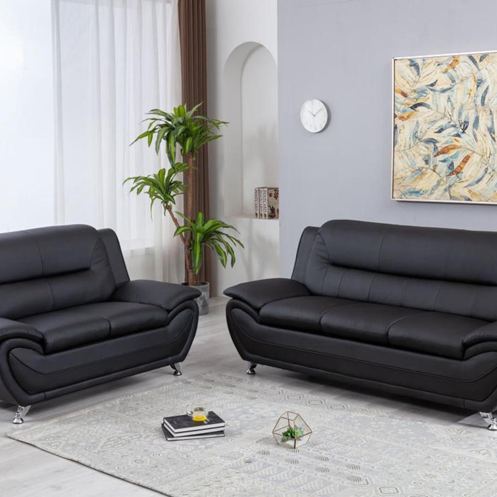 Looking for a sleek and stylish sofa set that will add a touch of elegance to your home or office?
 Look no further than the shirza 3+2 Sofa Set!
This modern design features minimal lines and chrome feet details, making it perfect for any home or office environment. It also offers 3 colour options, so you can choose the one that best suits your style.
Material:	Eco-friendly Faux Leather
Sofa Care:	Wipe with Soft Cloth
Fire Safety:	Compliant with UK Fire Regulations Act.

3 Seater Width:	190 cm
2 Seater Width:	162 cm
Depth:	84 cm
Height:	90 cm
Approx

DELIVERY AVAILABLE