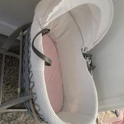 Hardly used
Comes with matching blanket
I will also include 4 mattress covers and a mattress protector

I have two Moses basket one is in storage and is the white and grey star version from clair de lune see pictures both in good condition.

I can sell both for £35