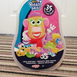 Mrs Potato Head Silly Suitcase contains over 35 pieces for age 2+ to use creativity to make mix and laugh at all the faces you and your little one can make, contained in a lovely case for ease of storage with handle for carry along play. 

This set is hard to find and a good addition to Mr Potato Head, if required, a classic toy that all ages appreciate.

Brand new in packaging never opened.