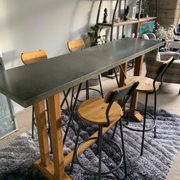 Industrial High Dining Table & 4 x Stools

Length 1910mm x Width 510mm x Height 1020mm

Great condition

Some slight wear to top (see pics)

Metal and wood

Can be dismantled

Open to sensible offers

From Pet & Smoke Free Home

Collection ONLY