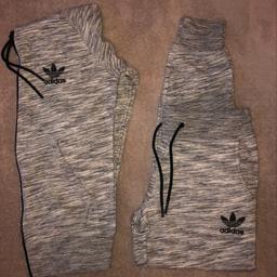 Genuine adidas tracksuit in grey, track pants are size 8 and hoodie is a size 10, worn once. Tracksuit is comfy and great to lounge in, it looks lovely on and is and easy made outfit. Bought from JD. Pick up only or can deliver if local for a small fee. Please don’t ask if available if not interested. NEED GONE