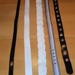 verkaufe

 Damengürtel (1 x schw., 2x weiß, 1x Stoff braun) gebraucht
Der schwarze mit Ösen ist verkauft

 Länge bis Schnalle 95-110 cm