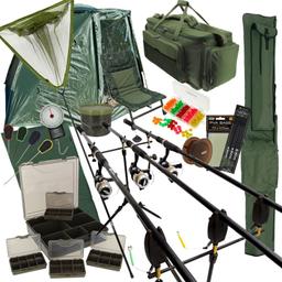 Complete Carp Setup 3 Rods Reels Bivvy Barrow Tackle Carryall & Rodholdall

The NEW complete carp set up.

This setup has been designed for the carp angler looking for it all. Not only will you be comfortable sat back on a padded carp chair, you will be able to fish in all weathers with this bivvy too.