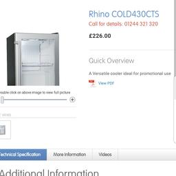 Rhino COLD430CTS display fridge.

Rrp £226.

Brand new never used.

Threefold design.

Perfect for garden bar or shop.

Free 24 can of Threefold alcoholic water worth £24.

buyer to be over the age of 18.