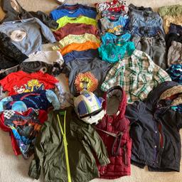 Large bundle of clothes. Includes:
5 long sleeve t-shirts
10 short sleeve t-shirts
5 pairs PJ’s (4 long sleeve, 1 short sleeve)
10 pairs trousers
Coat (Next)
Gillet 
Raincoat (Mountain Warehouse)
1 jumper 
2 hoodies
2 long sleeve shirts
2 shorts
Buzz Lightyear rucksack with rein (well used)

B31 3TH
Would consider drop off within a couple of miles.
