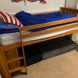 This bed is solid and is in great condition.
Comes with a cupboard that fits underneath but could be placed anywhere.
Draw unit
Desk and chair not included
Mattress not included.
This bed cost £550 new