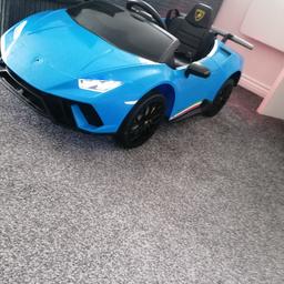 Blue electric ride on Lambogini, parental control or child drive. Has safety belt, can plug in your own USB and it plays your own music or it has pre program tunes on, front and back lights working and engine noise on start up. Hardly used. Bargain
Collection only from Castleford. £80
