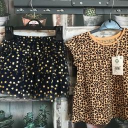 THIS IS FOR A BUNDLE OF GIRLS CLOTHES

1 X BLACK TUTU SKIRT WITH GOLD STARS FROM BABY GAP - WASHED BUT NEVER WORNMINNIE MOUSE THEME - WASHED BUT NEVER WORN
1 X BEIGE T-SHIRT WITH ANIMAL PRINT FROM NEXT - NEW WITH TAGS

PLEASE SEE PHOTO