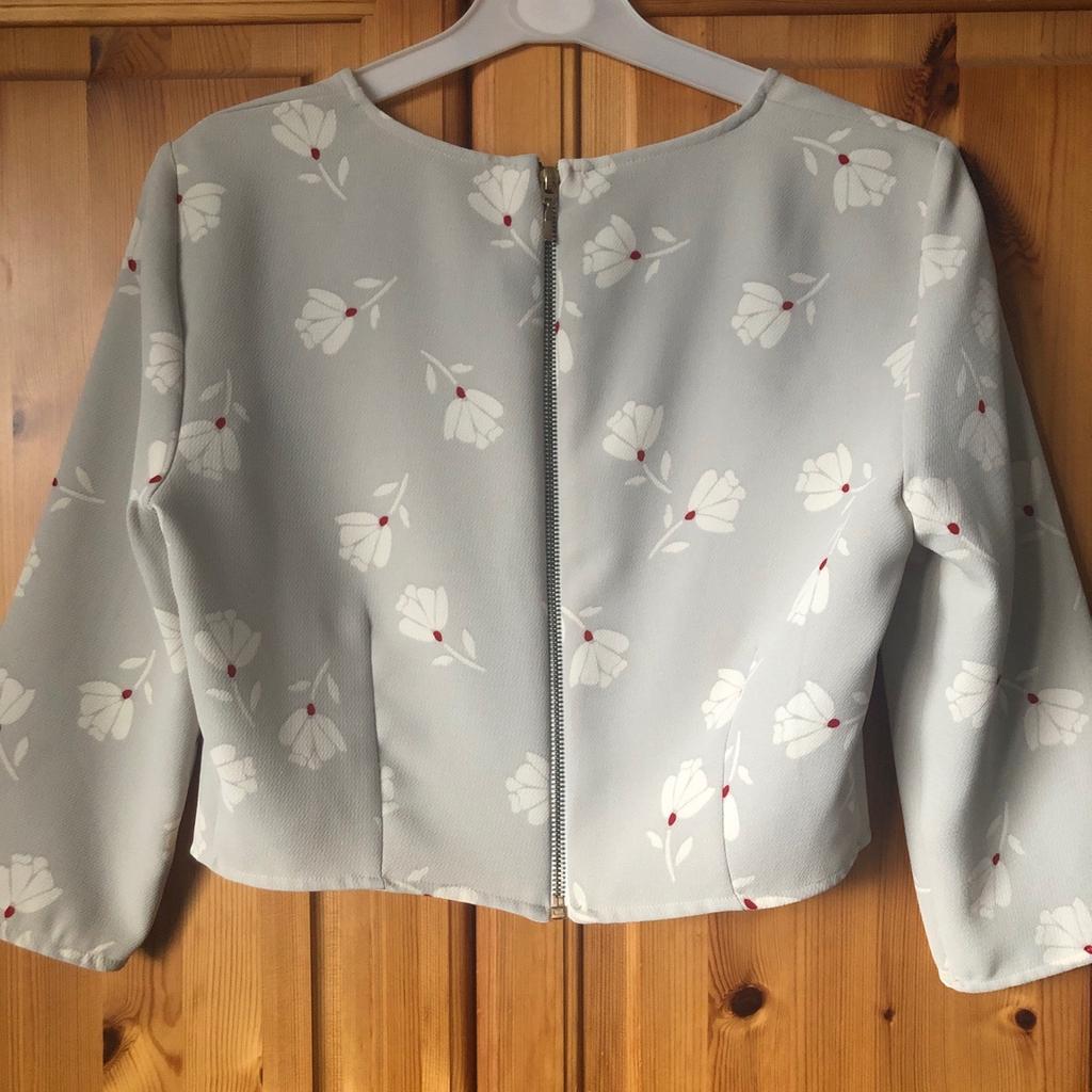 Beige and red flower pattern short top featuring full length back zip and 3/4 sleeves, size Small by Zara.
Hardly worn so still in very good condition.