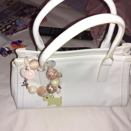 Radley White Grab bag Leather tote handbag zip security dust bag and charms