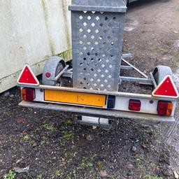 Single mortorbike trailer,excellent condition the proper job not your usual home made rubbish cost over £500 new tyres all good everything works ready to go bargain.