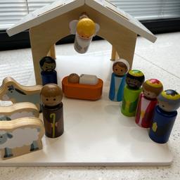 Wooden Nativity set from Early Learning.
Set contains:3x wise men, 1x Mary, 1x Joseph, 1x angel (angel has been sewn at top because felt wasn’t very strong), 1x shepherd, 1x baby Jesus, 2x sheep, 1x donkey, sparkly roof & star. Buyer to collect from Bexley. Good condition.