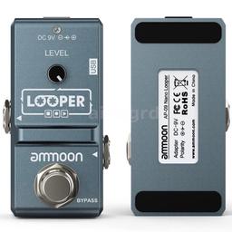 ammoon AP-09 Loop Guitar Pedal Looper Electric Guitar. 

Features:
mini size, made of aluminum alloy, convenient and .
With record(up to 10min), overdub(unlimited), undo, redo and delete functions.
Simple operation, to achieve almost all of functions.
With knob for adjusting the output .
light for showing the working status.
True bypass function for protecting the integrity of signal.
Comes with a USB cable for uploading and downloading audio file from PC.

Specifications:
Model: -09
Material: Aluminum Alloy
Maximum Recording : 10 Minutes
Maximum Overdubbing Times: Unlimited
Input: 1/4″Monaural Jack (Impedance: 470K Ohms)
Output: 1/4″Monaural Jack (Impedance: 100K Ohms)
Working Current: 94 
: 9V 500mA (Not included)
Item Size: 7.5 * 4 * 4.5cm / 3 * 1.6 * 1.8in
Item Weight: 145g / 5.1oz
Package Size: 10.5 * 6.5 * 5cm / 4.1 * 2.6 * 2in
Package Weight: 222g / 7.8oz

Note:
The is not included.
Only WAV audio file can be uploaded to the looper from the .

Please use the 9V 500mA whose polar