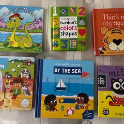 Lovely Collection of books suitable for young children 
All clean in like new condition 
No damage 
Includes: 
Tiger touch and feel book
Numbers, colours and shapes snook
Slide books x 2
Mix and match book
Nessie flap book

From pet free/smoke free home