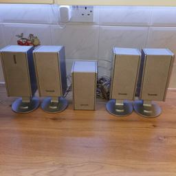 Lovely set of 5 surround sound speakers on stands from, Panasonic cd/dvd player.
Speakers only. 20 pounds. Thank you