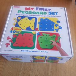 pegs and shaped boards
ideal for fine motor skills
bright colours complete in a box

Please note postcode is WS2
