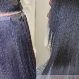 Tape in hair extensions & fitting.
Im a Qualified hair extensionist.

40 pieces are required for a full head natural look.
60 pieces are required for a fuller look.

40 pieces is 100 grams
60 pieces is 150 grams

Straight, Kinky straight and curly textures are also available - prices may vary.
Extra fee for mobile visits.
La Weave and Micro rings also available.
PLEASE SEE PRICELIST IN PICS
£60 install only