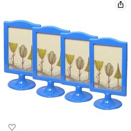 4 Pack Standing Photo Frames,Picture Frame Set,Vertical Mount Sign Holders 4x6, Double Sided Tabletop Display,Each Frame Holds 2 Pictures,School,Wedding Party Table Numbers Holder More Colors (Blue)