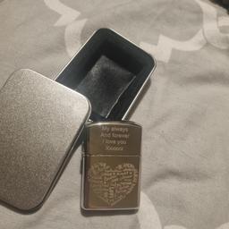 perfect gift for valentines, engraved petrol lighter in tin