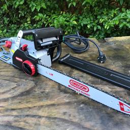 Oregon CS1500 2400W 18" Electric Chainsaw. Features a revolutionary self-sharpening system, meaning you can sharpen the chain at the touch of a button, without removing the chain. Also features a toolless system for easy adjustment of chain. 

Instant electric start, anti-vibration design and auto chain oiling. Powerful 2400W motor and heavy duty Oregon 3/8 chain makes short work of trees and logs. 

Mint condition, mechanically 100% and ready to work. Comes complete with guard for easy transport and storage. Retails online for £130, priced to sell at £65, collection only from Blackpool, Lancs.