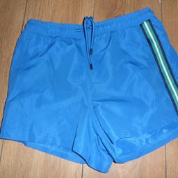 A BLUE PAIR OF MENS SWIMMING SHORTS SMALL ( WAIST 30/32 ) 2 SIDE POCKETS AND ELASTICATED WAIST