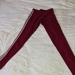 Ladies Adidas Size 8 Leggings. Deep red/ wine/ burgundy. Very good condition. See photos for condition and size. I can offer try before you buy option but if viewing on an auction site viewing STRICTLY prior to end of auction.  If you bid and win it's yours. Cash on collection or post at extra cost which is £2.65 Royal Mail. I can offer free local delivery within five miles of my postcode which is LS104NF. Listed on five other sites so it may end abruptly. Don't be disappointed. Any questions please ask and I will answer asap.