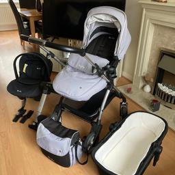 Silver Cross Wayfarer Travel System Pram/Pushchair/Baby Car Seat

Silver cross Wayfarer for sale with pushchair, carrycot, Car seat and isofix base included. It also comes with the accessories: changing bag, cup holder, silver cross rain cover, adapter to fit the car seat on the pushchair and also an insert liner. Some scratches with normal use but still full working order and good condition. Some wear to handle and bumper bar so I can send additional photos if interested.l