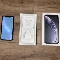 Black iPhone XR
64GB
Battery health - 88%
In good working condition
Comes in original box and includes brand new, headphones - still in original packaging.
No cracks or scratches, only very minimal scuff marks around camera lens and bottom edges of phone.
Open to offers!