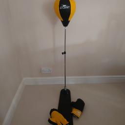 Children's Punch Bag..
height adjustable, inflatable punch bag.. the plastic collar around the bottom of the punch bag has a small split which has been glued - shown in photos. 
includes a pair of children's boxing gloves.
collection only from post code B60.