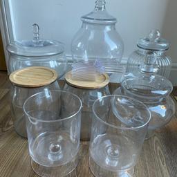 Various Apothecary jars and vases.
Were used for the sweet table at my wedding.
Some chipping on the inside of one of the lids as shown in picture.