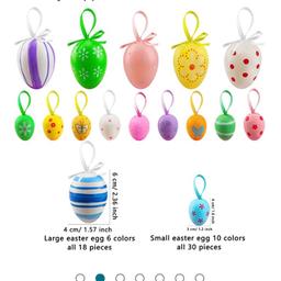 44 Pieces Easter Hanging Eggs Multicolored Easter Egg Hanging Ornament Easter Tree Ornaments Decor for Home Office Party Supplies Gifts

Wide application: 
these Easter eggs can be used as pendants on the Easter tree, or as the core of the table scattered on the table, adding a festive atmosphere to families, classrooms, and parties. Easter eggs can also be used for arts and game activities for young children such as Easter Egg hunt, will help you to creat a colorful and fun holiday party 

Specification: 
Material: plastic 
Color: as the picture shown 
Quantity: 44 pieces 

Package include: 
44 x Easter Hanging Eggs