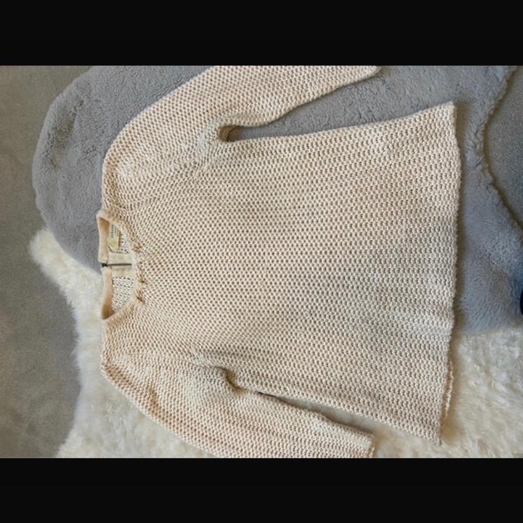 Zara ribbed jumper 3/4 sleeve cream thick zip