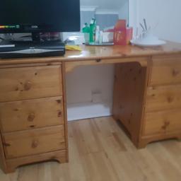 Pine Desk in Good Condition, with drawers, has loads of space. Buyer to collect.  51 inches width, 29 inches height and 19 inches depth 