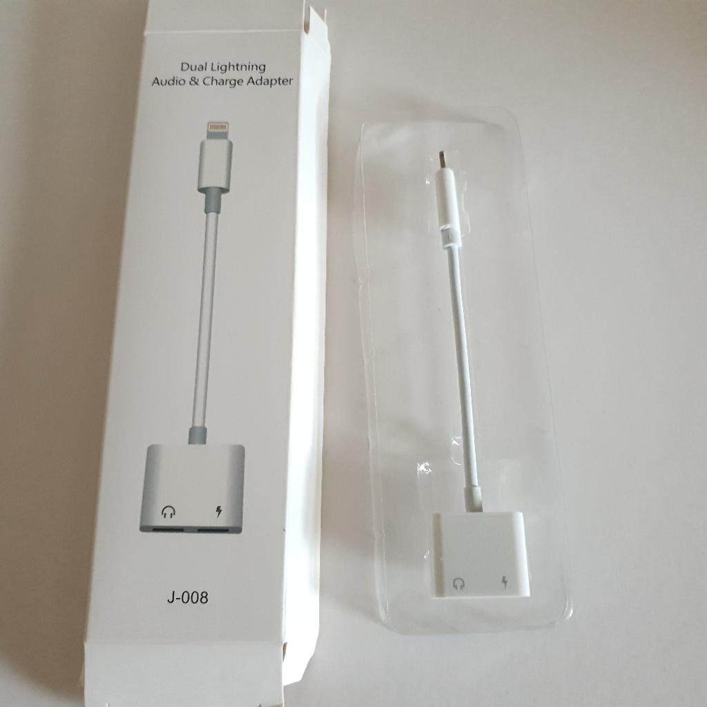 New dual lightning audio adaptors for iphone.Brand new. Replacement dual lighting to audio charging adapter for iphones. Works only when both charging cable and earphones are inserted into the slot. Can post for extra. Collection from Luton LU4