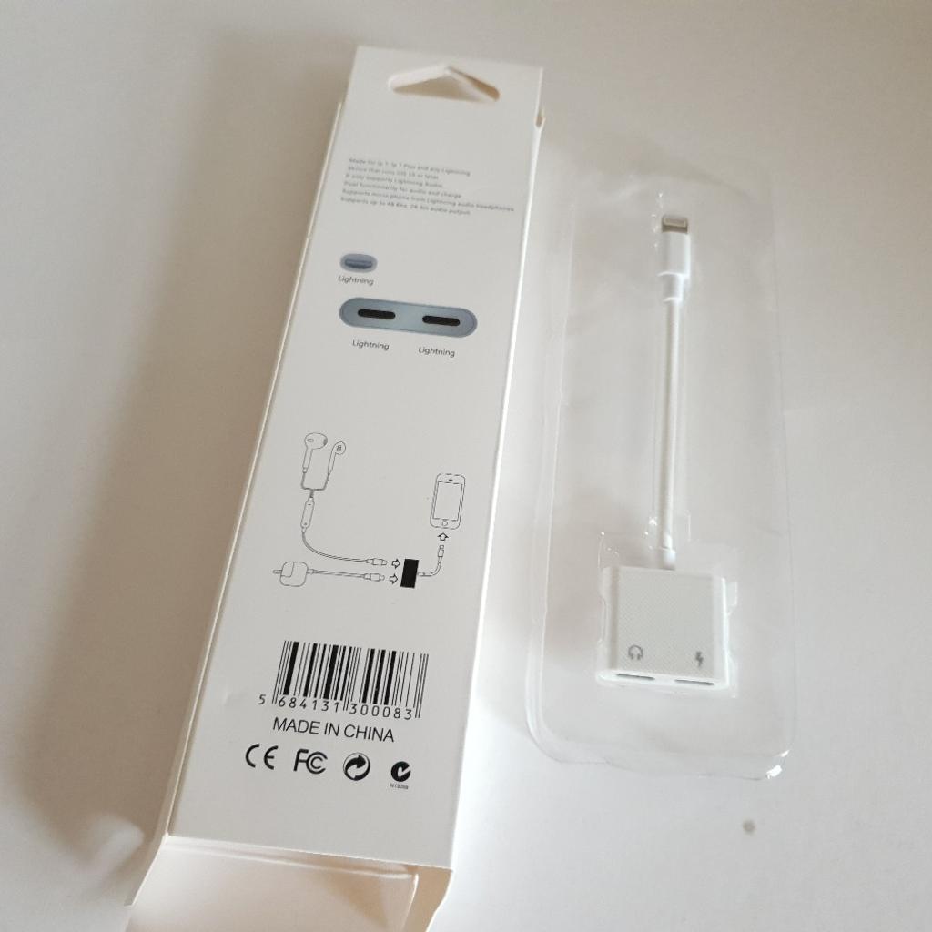 New dual lightning audio adaptors for iphone.Brand new. Replacement dual lighting to audio charging adapter for iphones. Works only when both charging cable and earphones are inserted into the slot. Can post for extra. Collection from Luton LU4