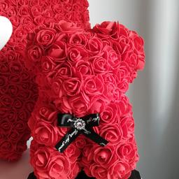 Handmade artificial red rose teddy bear in the gift box. More colours and sizes available