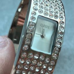 Oasis Silver Metal & Diamanté Hinged Bangle Bracelet Watch, excellent condition