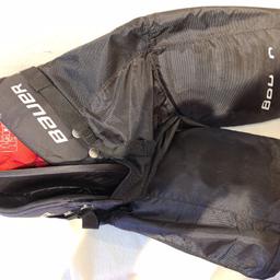 Bauer X60 Hockey Pants. Used condition. See my other hockey items which include helmet, shin protectors, gloves, shoulder protectors etc. All hockey items sold as seen as I know nothing about ice hockey and these items. I do believe these may need a clasp. I will answer all your questions to the best of my abilities. See photos for condition and size. I can offer try before you buy option but if viewing on an auction site viewing STRICTLY prior to end of auction.  If you bid and win it's yours. Cash on collection or post at extra cost which is £5.35 Royal Mail 2nd class. I can offer free local delivery within five miles of my postcode which is LS104NF. Listed on five other sites so it may end abruptly. Don't be disappointed. Any questions please ask and I will answer asap.