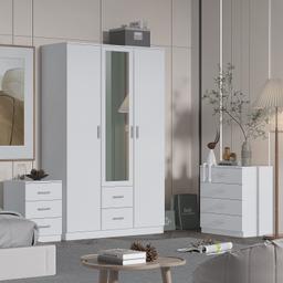 included in set
3 door mirrored wardrobe
4 drawer chest
3 drawer bedside