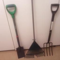 1 shavel, 1 rake plus other. Open to offers. Never used, good make and solid.