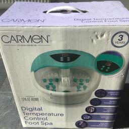 Brand New - Never Used - Boxed Carmen Digital Temperature Control Foot Spa.

Perfect Christmas gift

Collection Only - will show you it working

FAST HEAT UP & INTELLIGENT TEMPERATURE CONTROL:
Start relaxing in an instant with this multi-functional foot spa. Set your desired temperature between 35 – 48°C and keep your feet cosy for as long as you like without the water going cold

14 REMOVABLE MASSAGE ROLLERS:
Target different parts of your feet with the removable massage rollers dotted with acu-nodes, specifically designed based on sole reflexology

VIBRATION FEATURE:
Use the vibration feature to relieve daily stress and anxiety. It also helps to boost circulation, providing a soothing and healing effect on your muscles and tissues

BUBBLE FEATURE:
Sit back and unwind while the bubble feature pampers and massages your feet for a truly relaxing experience

OVERHEAT & LEAKAGE PROTECTION:
For worry-free use and added safety, so that you can enjoy your foot spa with peace of mind
